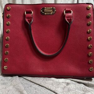 Red Studded Women's Tote Bag - Elegant Structured Satchel